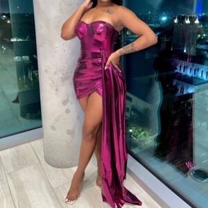 NWT Alglist Metallic Side Drape Dress